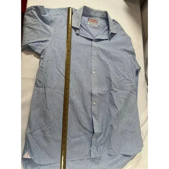 THOMAS PINK Dress Shirt Mens Size 35.5 Blue Gingham Superfine Two Fold Button Up - Picture 3 of 5